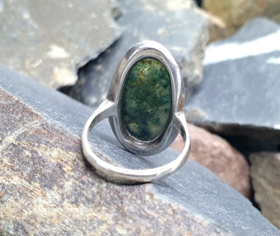 Vintage SILVER Moss Agate RING Dendritic Stone - … - image 7