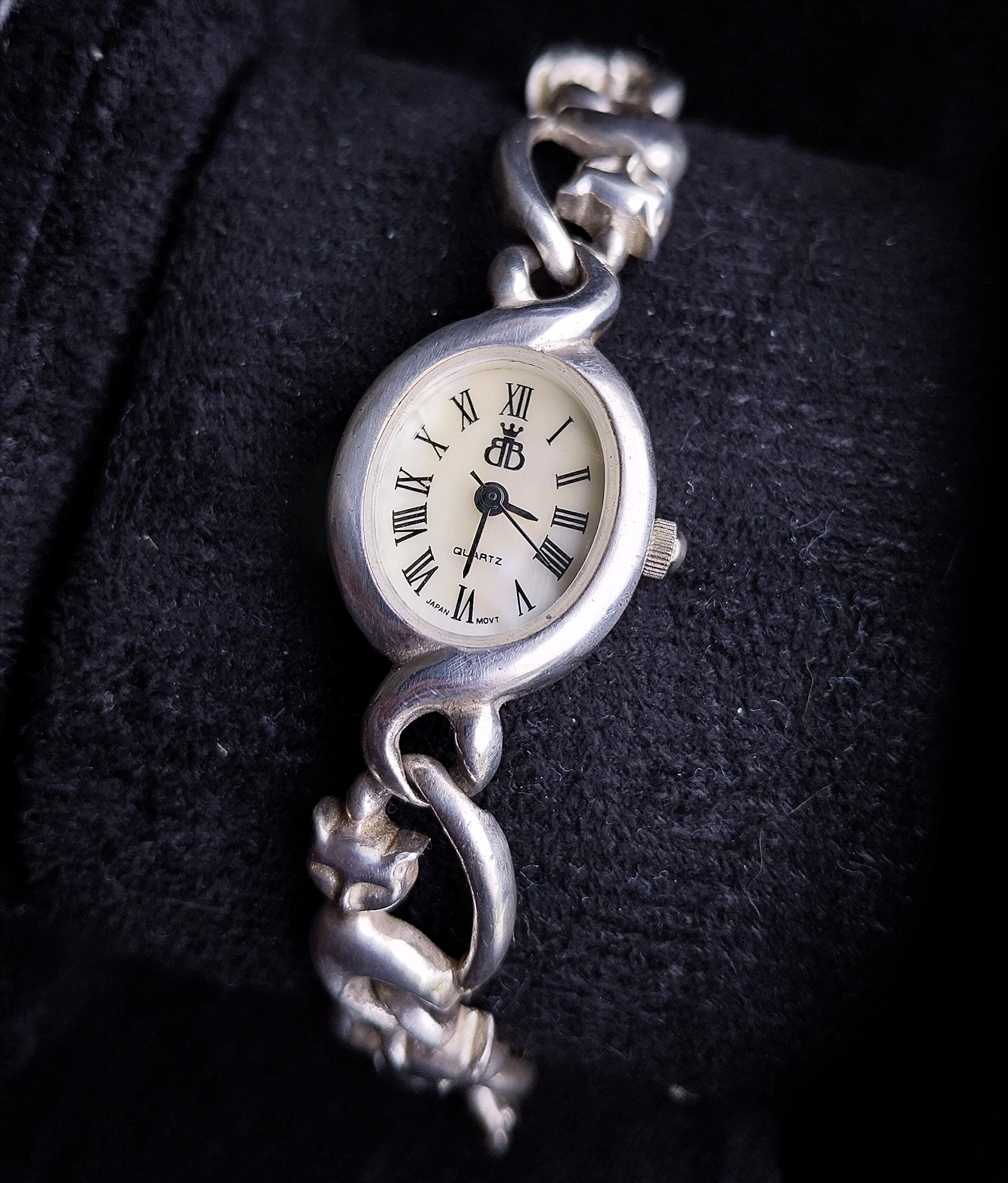 Vintage Sterling Silver WATCH - Cat Bracelet Strap 18cm Vintage Sterling Silver WATCH - Cat Bracelet Strap 18cm