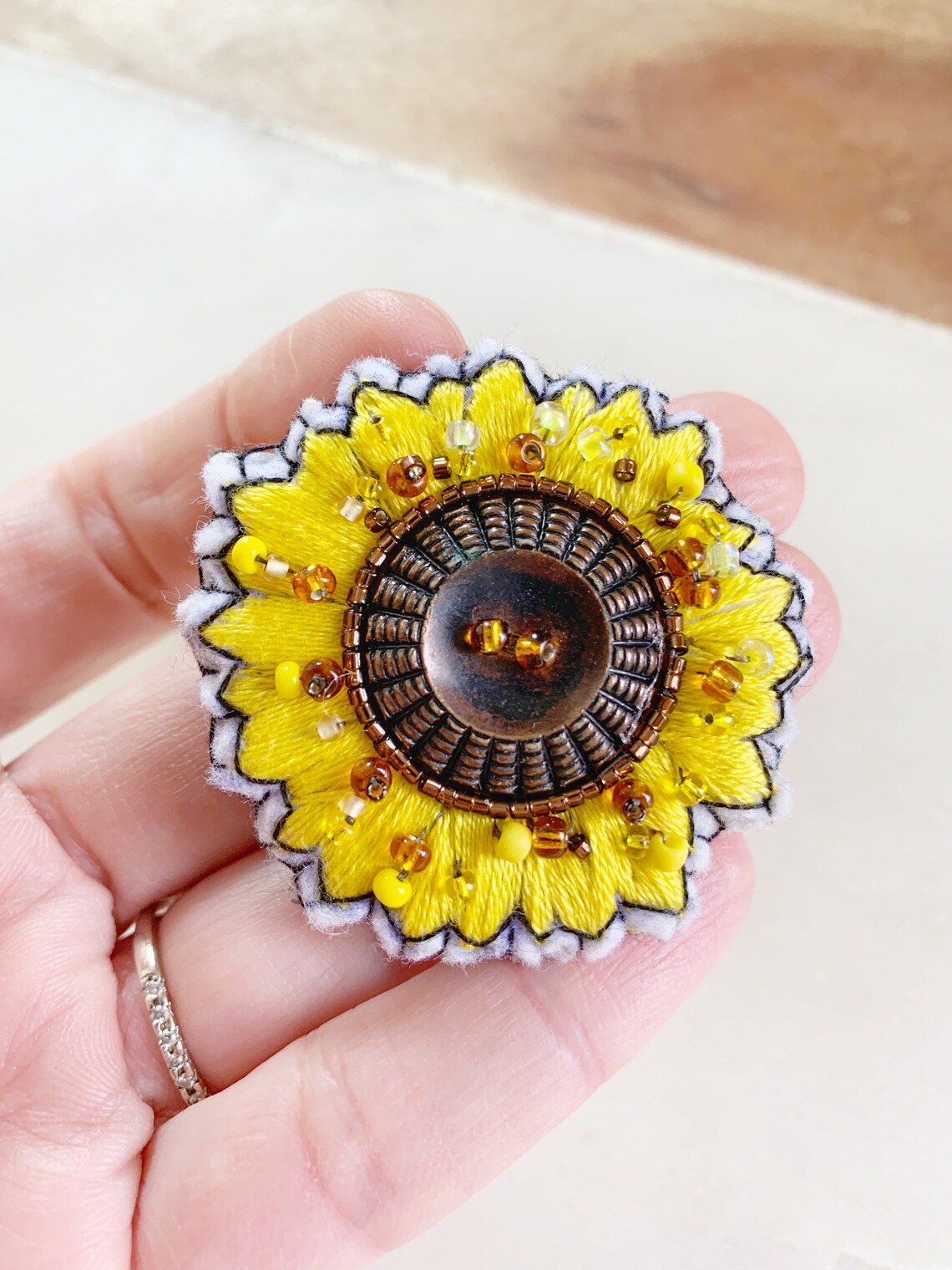 Sunflower Brooch Etsy