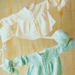 PDF Knitting Pattern 15207~Matinee Coat, Bonnet & Bootees~4ply or 3ply~16-20"