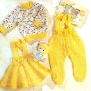 PDF Knitting Pattern 342~Sweater, Dungarees & Skirt~DK~16-22"