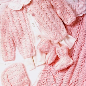 Padrão de tricô em PDF ~ Conjunto de matinê lindo e cobertor ~ 4 fios e Aran ~ 6 meses