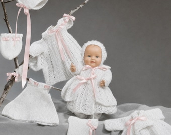 PDF Knitting Pattern~7-Piece Layette~3ply~10" dolls