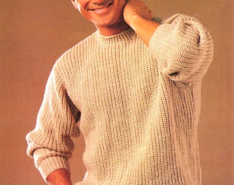 PDF Knitting Pattern 1577~Man's Fisherman's Rib Sweater~DK~36-44"