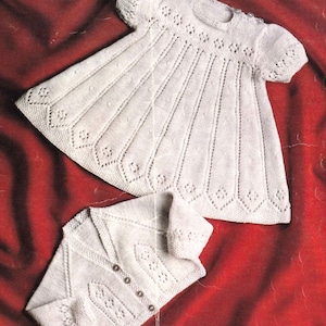 Fast Gratis PDF Strickmuster 157~Baby Kleid und Cardigan~3fach~46cm