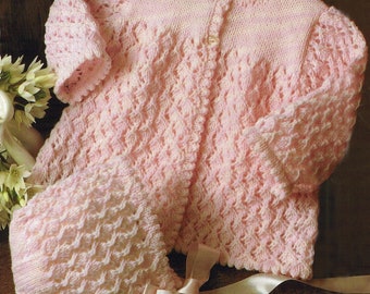 Patrón de tejido en PDF 668 ~ Abrigo y gorro Matinee ~ Lana DK o 4ply ~ 16-20"