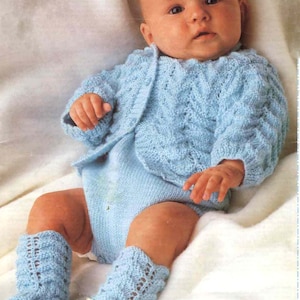 PDF Knitting Pattern 8718~Romper, Jacket & Socks~QK~17-20&quot;