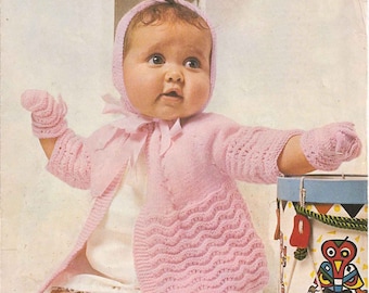 Nearly Free PDF Knitting Pattern 2054~Feather & Fan Baby Set~4ply~18-20"