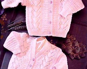 PDF Knitting Pattern 4520~Cardigans with Panels of Lace Hearts~DK~20-24"