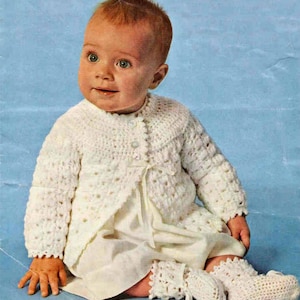PDF Crochet Pattern 1822~Baby Jacket & Bootees~DK~20/21&quot;
