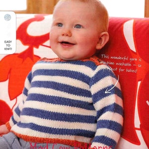 NEARLY FREE~Pdf Knitting Pattern~Ahoy There!~Baby&#39;s Nautical Striped Sweater~DK~0-3 years