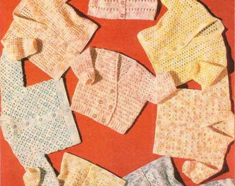 PDF Crochet Pattern 9959~Eight Baby Jackets~DK~21"