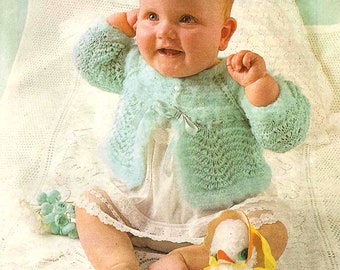 PDF Knitting Pattern~Baby's Feather and Fan Jacket~QK~18-19"