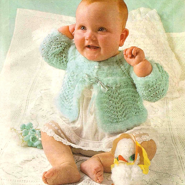 PDF Knitting Pattern~Baby's Feather and Fan Jacket~QK~18-19"