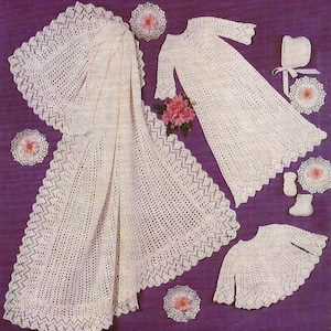 Nearly Free PDF Knitting Pattern 8568~Stunning Christening Trousseau & Shawl~QK~18-19"