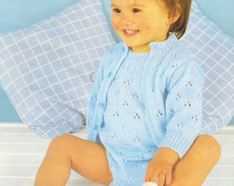 PDF Knitting Pattern~Baby's Lacy Romper and Cardigan~4ply~16-22"