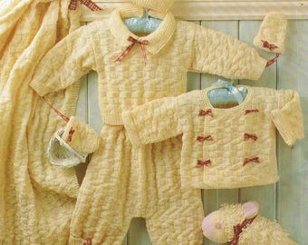 PDF Knitting Pattern 761~Textured Layette~4ply~14-20"