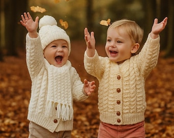 PDF Knitting Pattern 225I~Cardigans, Scarf and Hat~Aran~18-26"