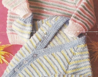 PDF Knitting Pattern 862~Striped Sweater and Cardigan~DK~18-24"