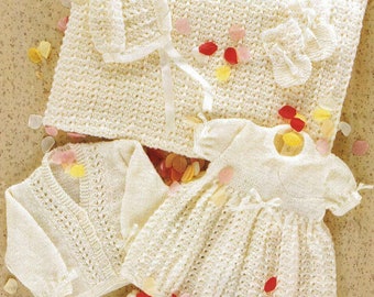 PDF Knitting Pattern 1021~Baby Girl's Layette and Shawl~DK~18-20"