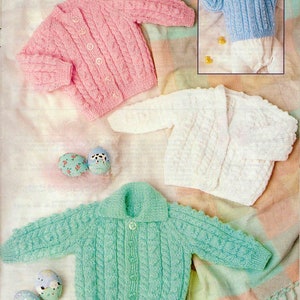 PDF Knitting Pattern~Cabled Cardigans in Three Necklines~DK~14-20&quot;
