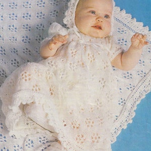 PDF Knitting Pattern 8215~Gorgeous Christening Layette & Shawl~4ply~0-6 months