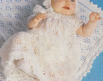 PDF Knitting Pattern~Gorgeous Christening Layette & Shawl~4ply~0-6 months