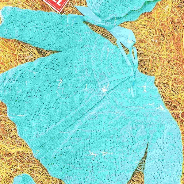 Nearly Free PDF Knitting Pattern~Lacy Matinee Coat, Bonnet & Bootees~4ply~19-22"