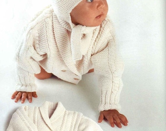 PDF Knitting Pattern~Double Breasted Jacket, Helmet & Mitts~DK~18-24"