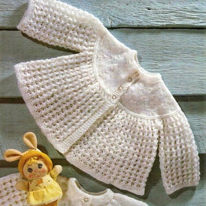 Nearly Free PDF Knitting Pattern 8686~Lacy Matinee Coat~3ply, 4ply or QK~18-20"