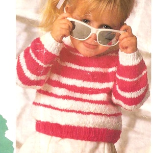 PDF-breipatroon: 7860 ~ Eenvoudige gestreepte kindertrui ~ 22-32&quot; ds.