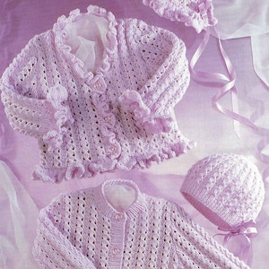 PDF Knitting Pattern 3067~Pretty Cardigans & Bonnets~4ply~16-26"