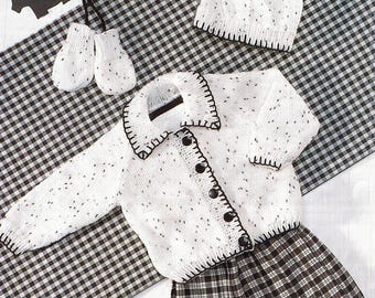 PDF Knitting Pattern 3869~Easy Jacket, Hat and Mitts~DK~16-26"