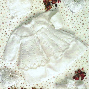 PDF Knitting Pattern 2123~Gorgeous Matinee Coat, Bonnet & Bootees~4ply~14-18&quot;