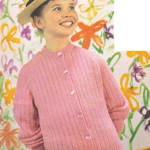 Nearly Free PDF Knitting Pattern 6102~Girl&#39;s Wide Rib Cardigan~DK, 4ply or 3ply~26-31&quot;