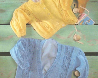 Nearly Free PDF Knitting Pattern 4724~Leaf Lace Panel Cardigans~4ply~16-24"