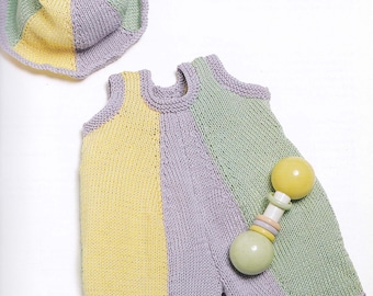 PDF Knitting Pattern~Romper & Sunhat~DK~6-18 months