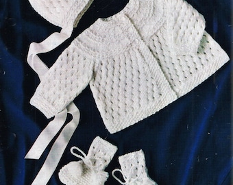 PDF Knitting Pattern 158~3-Piece Matinee Set~DK or QK~18-20"