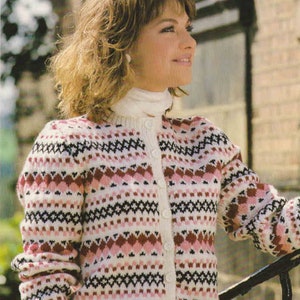 NEARLY FREE Pdf Knitting Pattern 1038~Lady&#39;s Fair Isle Cardigan~DK~32-42&quot;