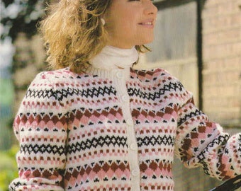 NEARLY FREE Pdf Knitting Pattern 1038~Lady's Fair Isle Cardigan~DK~32-42"