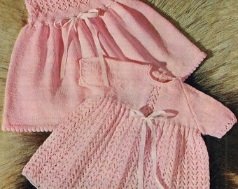 PDF Knitting Pattern 1032~Two Baby Dresses~DK or 4ply~16-20"