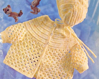PDF Crochet Pattern 9049~Baby Coat and Bonnet~DK~18-20"