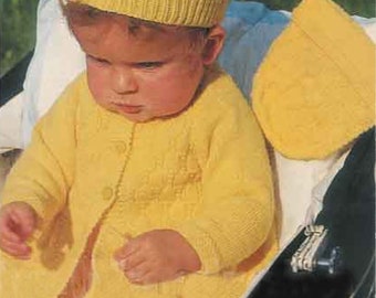 PDF Knitting Pattern~Pram Set with Beret or Bonnet~DK~19-21"