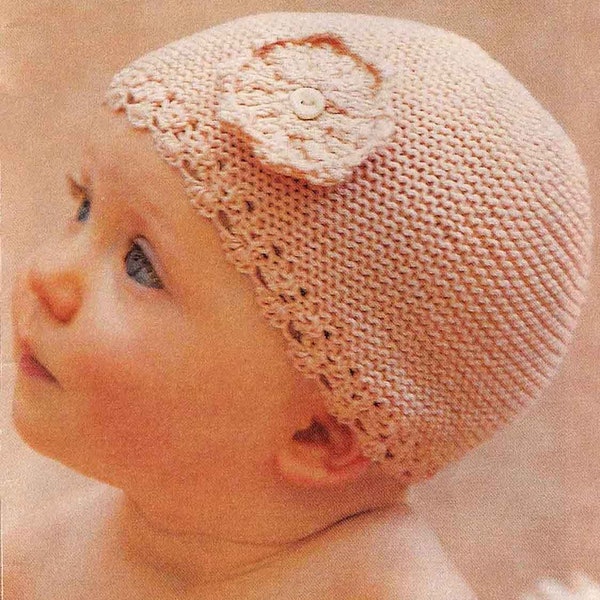 NEARLY FREE Pdf Knitting Pattern~Little Beanie Hat with Knitted Flower~4ply~0-9 months