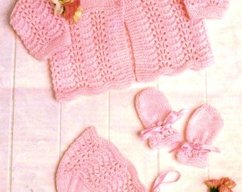 PDF Knitting Pattern 629~Feather and Fan Matinee Set~DK~12-20"