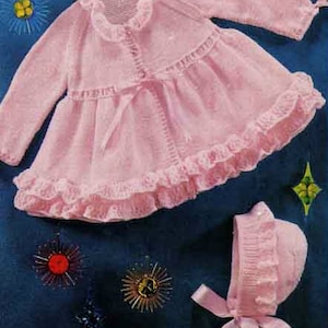 PDF Knitting Pattern 8364~Frilled Coat and Bonnet~DK or QK~20-23&quot;