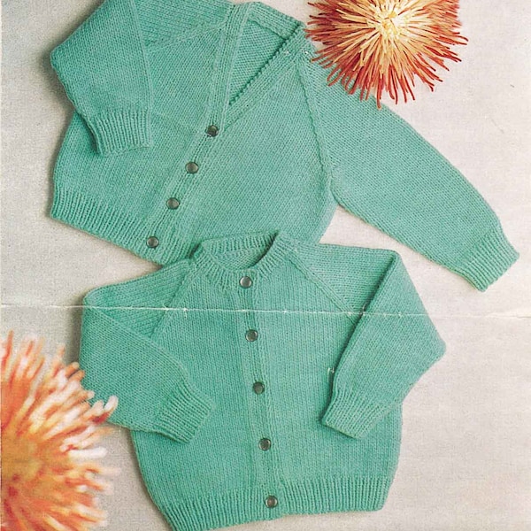 Nearly Free PDF Knitting Pattern 4325~Toddler's Classic Raglan Cardigans~DK~20-24"