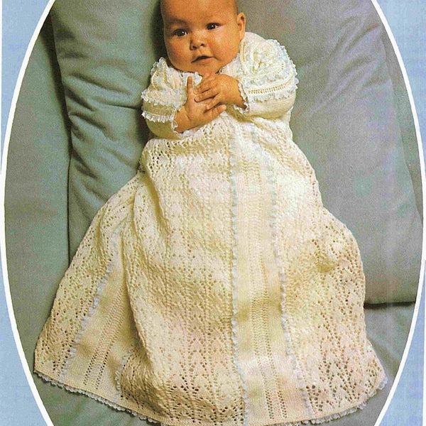 Nearly Free PDF Knitting Pattern~Gorgeous Snowdrop Lace Christening Robe~3ply~0-6 months