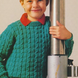 PDF Knitting Pattern 3229~Child&#39;s Cabled Sweater~DK~26-32&quot;