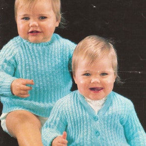 PDF Knitting Pattern 8294~Neat Little Sweater and Cardigan~DK, 4ply or QK~19-22"